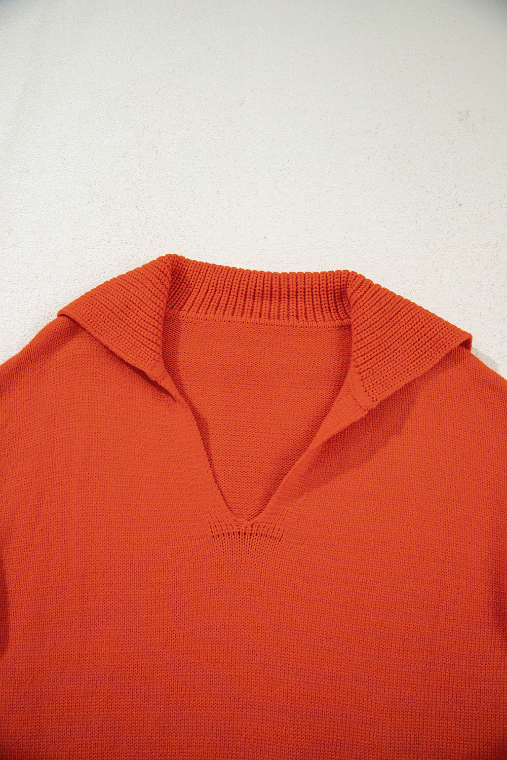Racing Red Collared V Neck Ribbed Edge Sexy Elegant Sweater - loveforevers