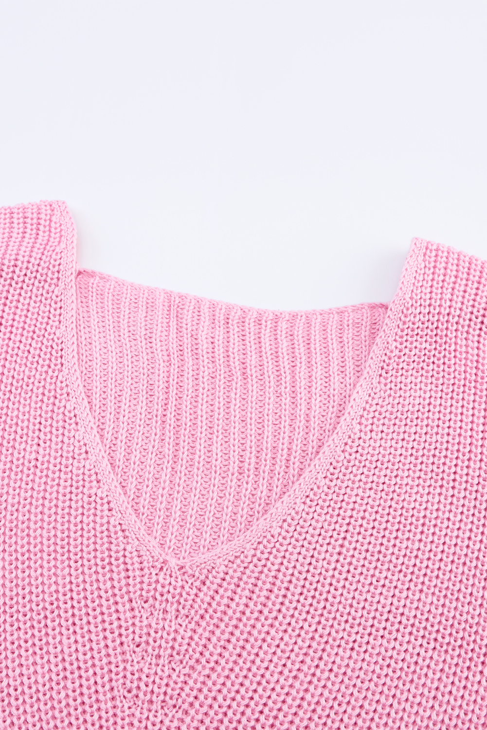Pink Ribbed Knit V Neck Sweater - loveforevers