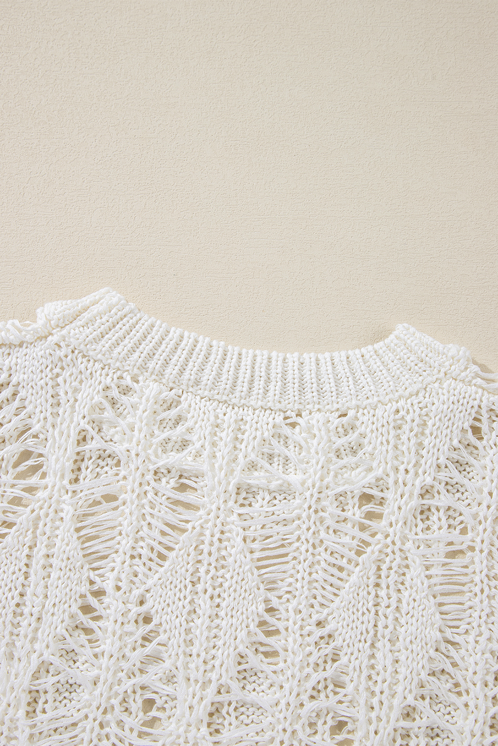 White Cut Out Crochet Crew Neck Loose Fit Sweater - loveforevers