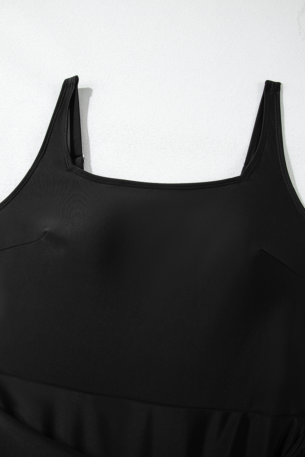 Black Side Tied Waist Square Neck Adjustable Straps A-line One Piece Swim Dress - loveforevers