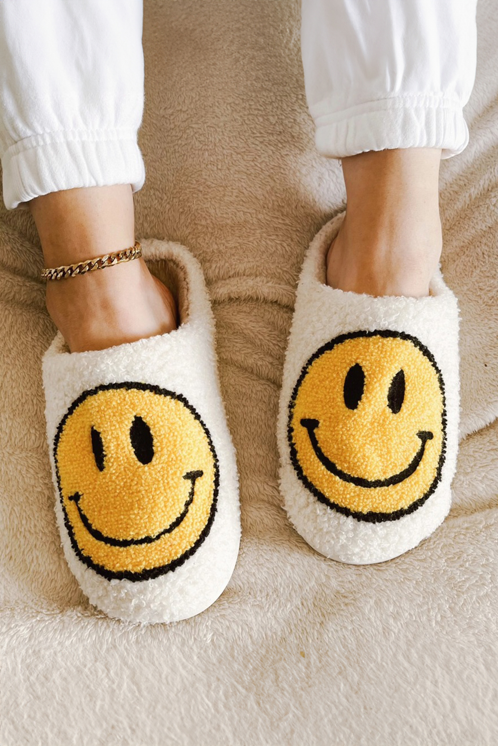 Pink Smile Face Print Non-slip Plush Slippers - loveforevers