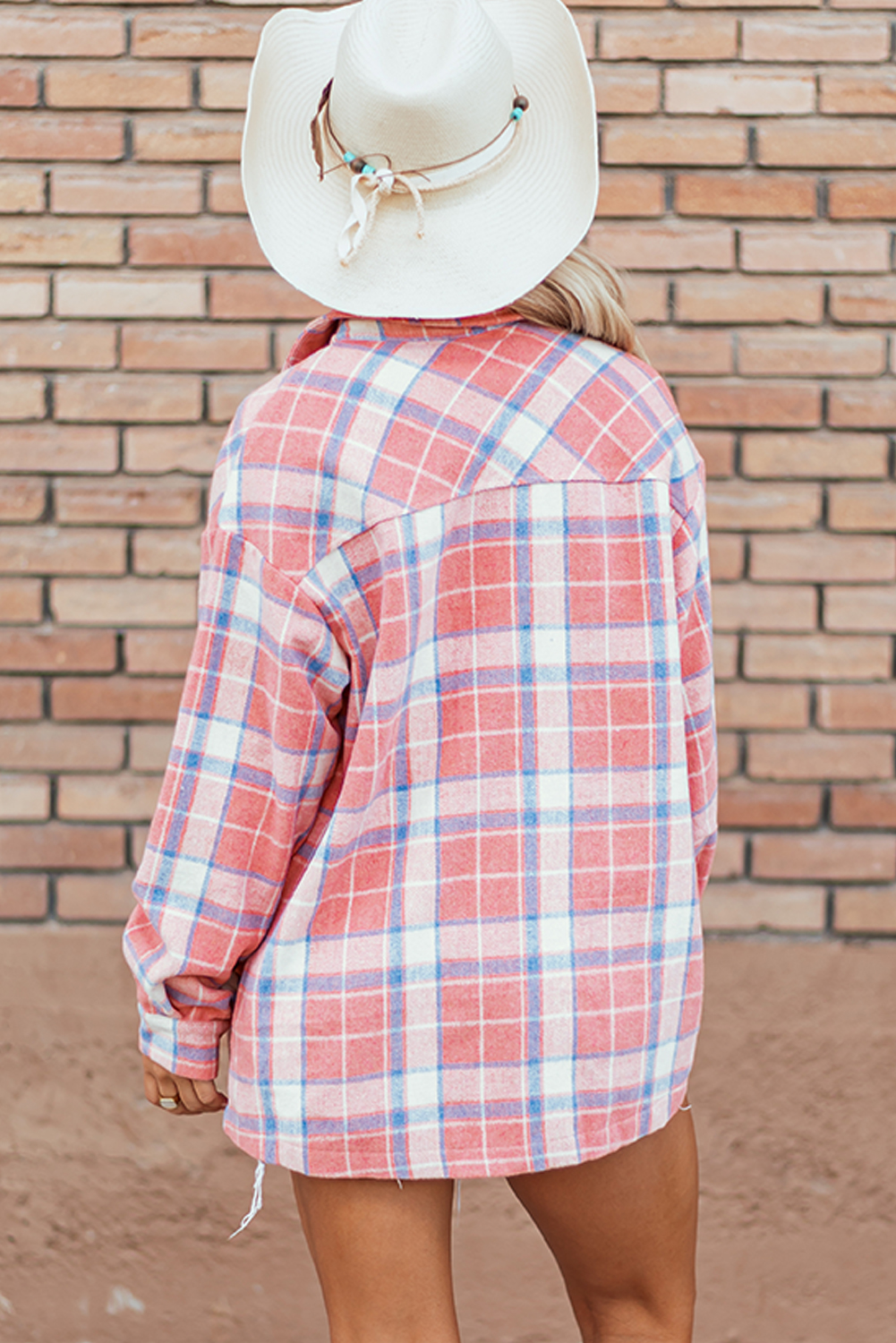Pink Plaid Flap Pocket Button Up Shacket - loveforevers