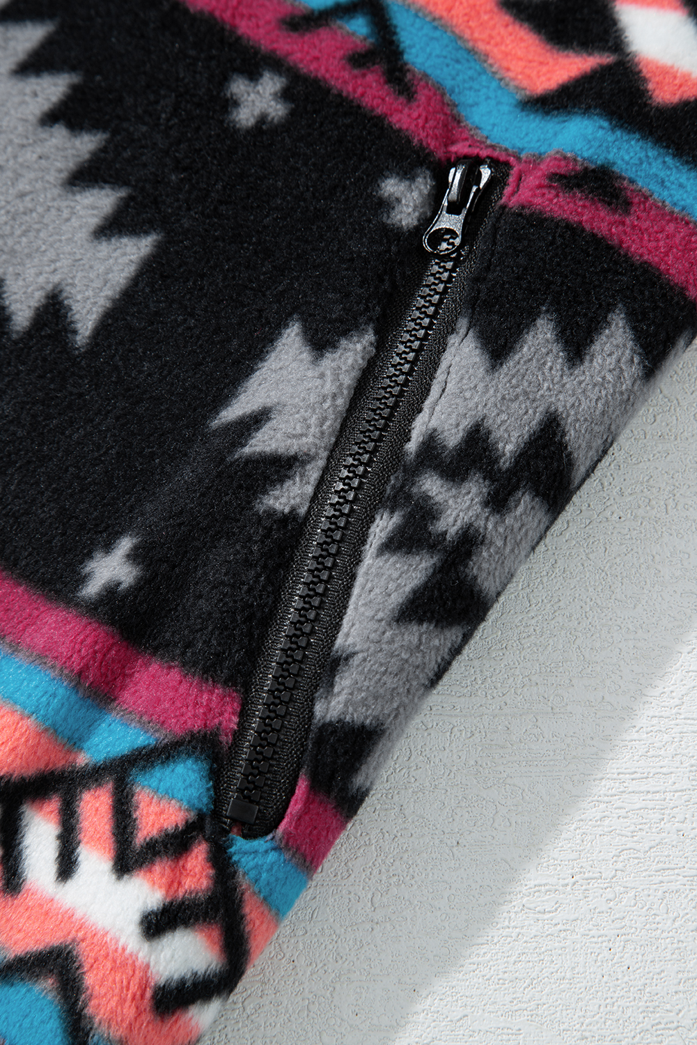 Black Aztec Printed Zip Up Collar Jacket - loveforevers