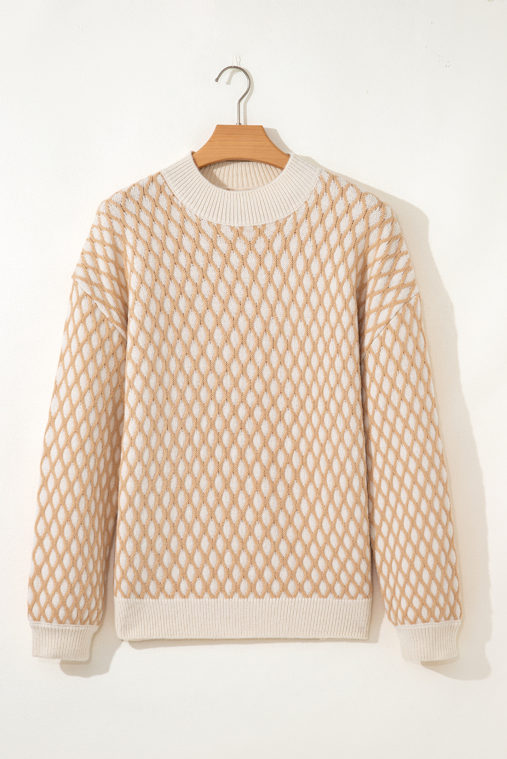 Smoke Gray Rhombus Textured Knit Mock Neck Sweater - loveforevers