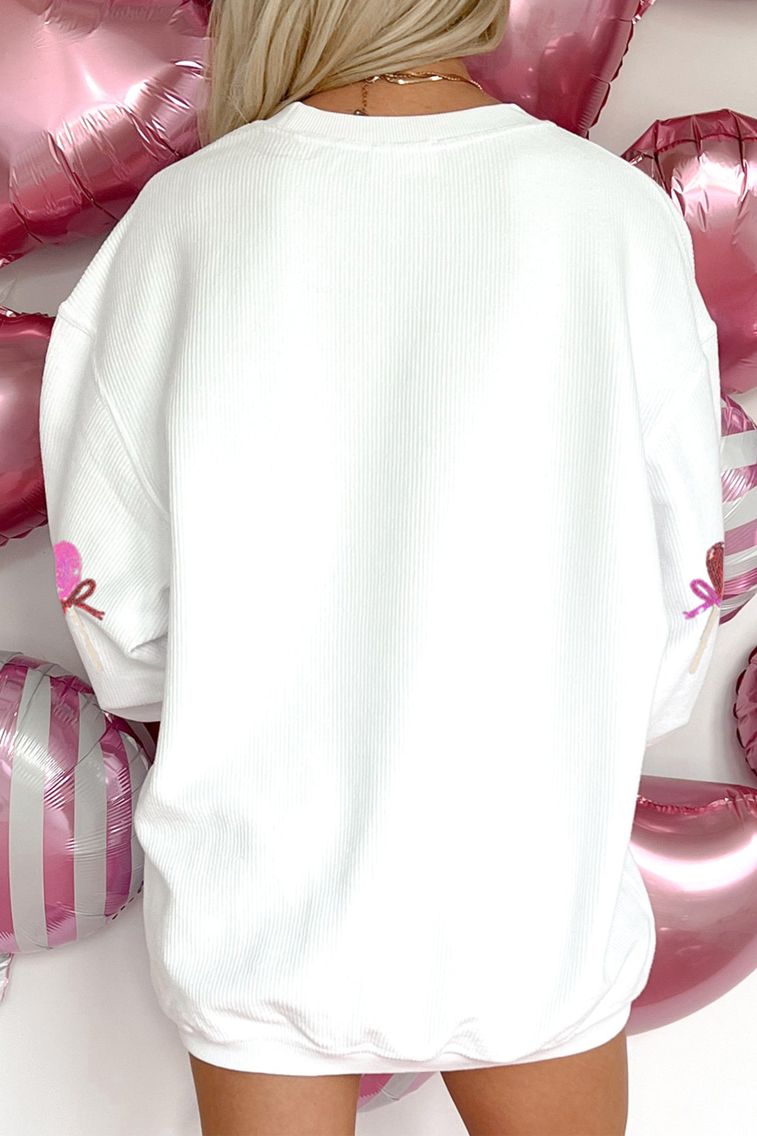 White Heart Lollipop Sequin Pattern Valentine Sweatshirt - loveforevers