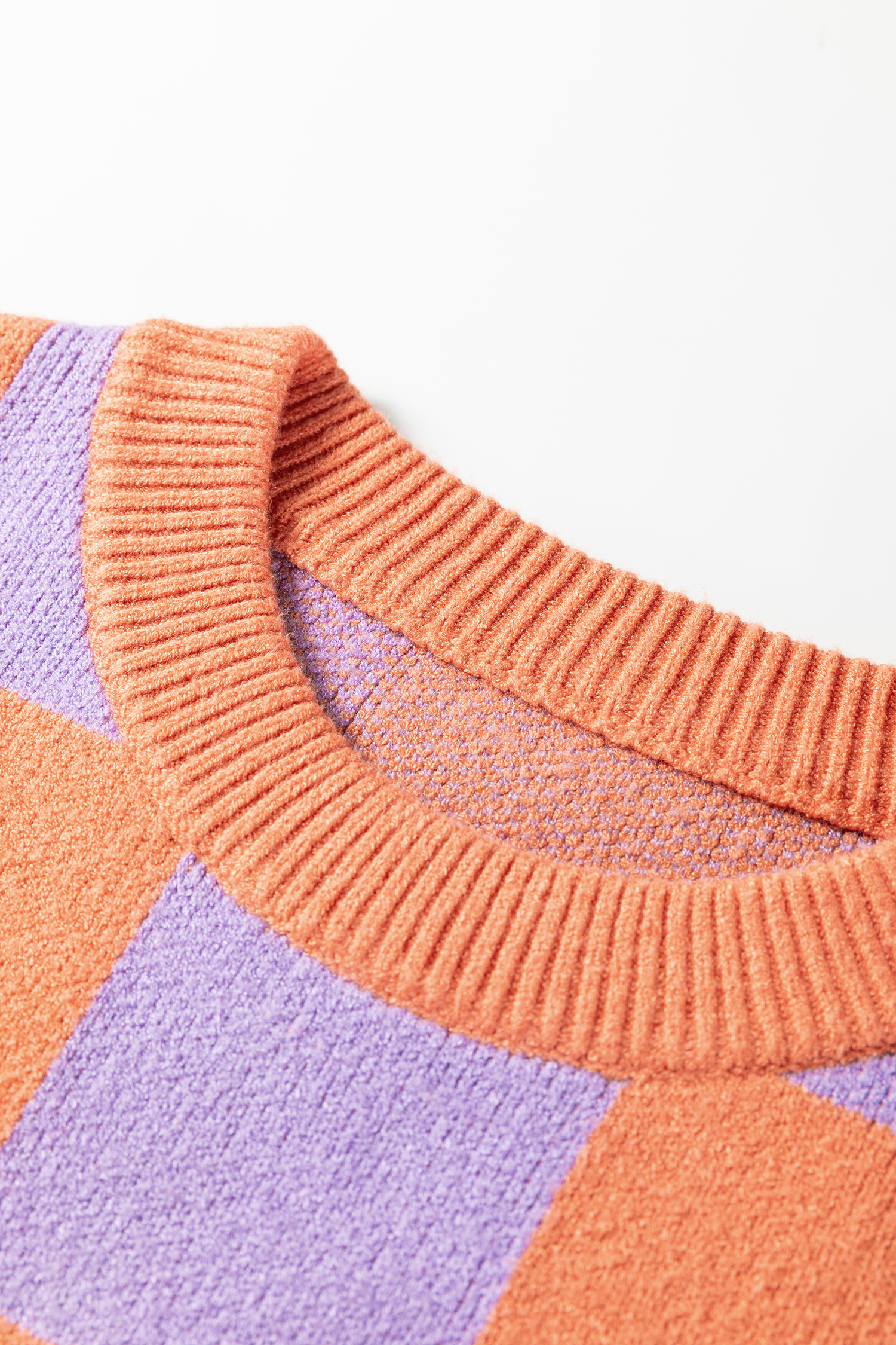 Parchment Checkered Pattern Ribbed Trim Knit Baggy Sweater - loveforevers