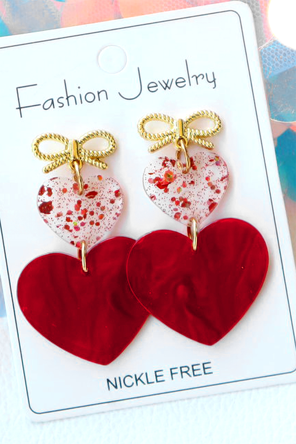 Fiery Red Bow Knot Heart Shape Dangle Earrings - loveforevers