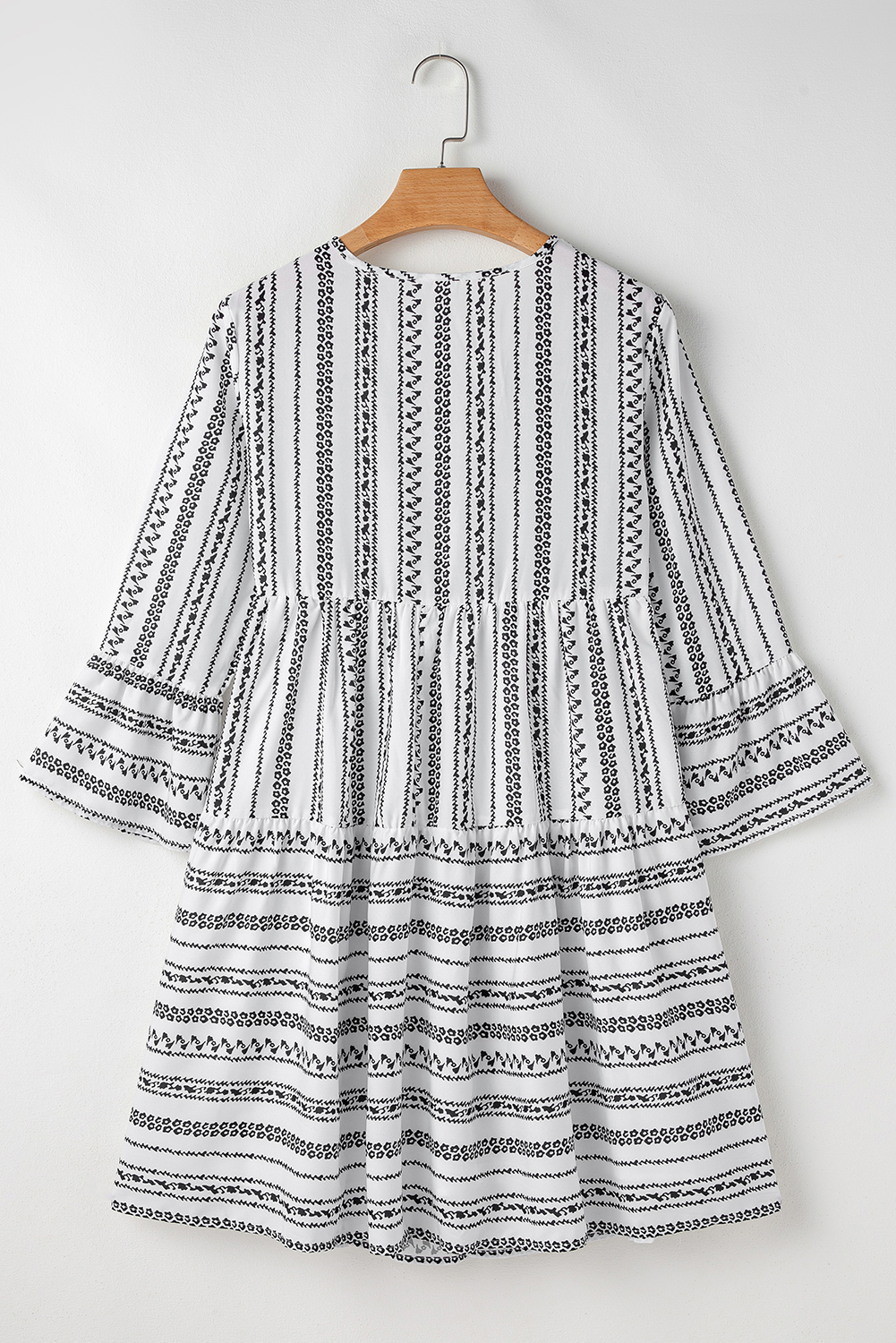 Black Stripe V Neck Bell Sleeve High Waist Mini Dress - loveforevers
