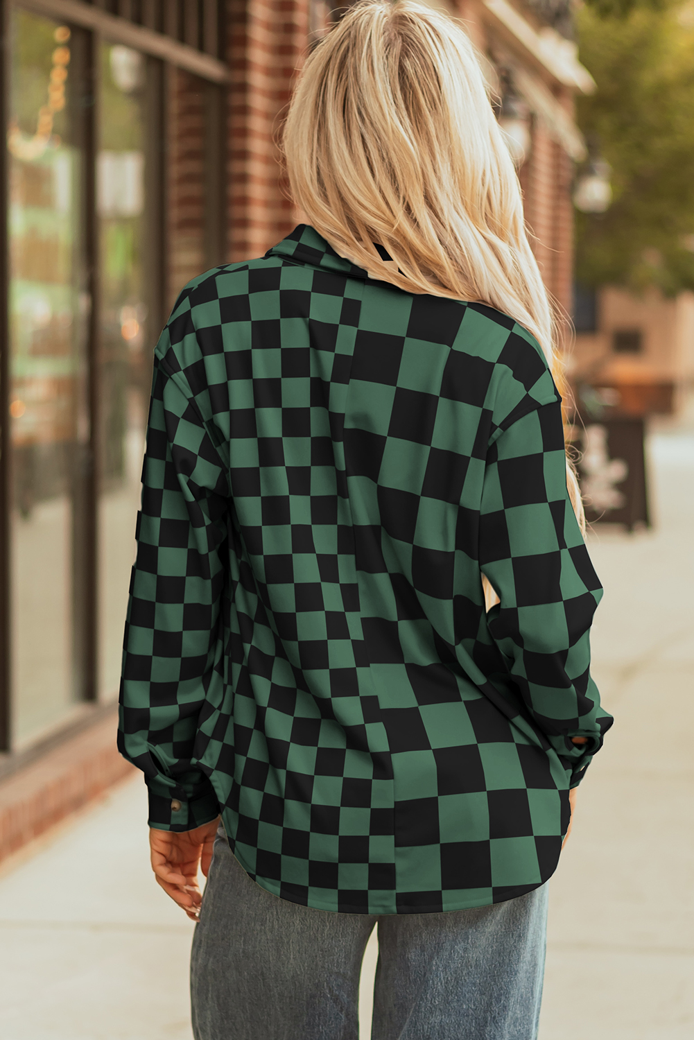 Khaki Checkerboard Flap Pocket Button Front Shacket - loveforevers