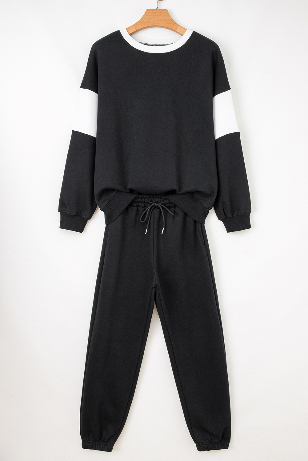 Black Drop Shoulder Loose Sweatshirt and Joggers Active Set - loveforevers