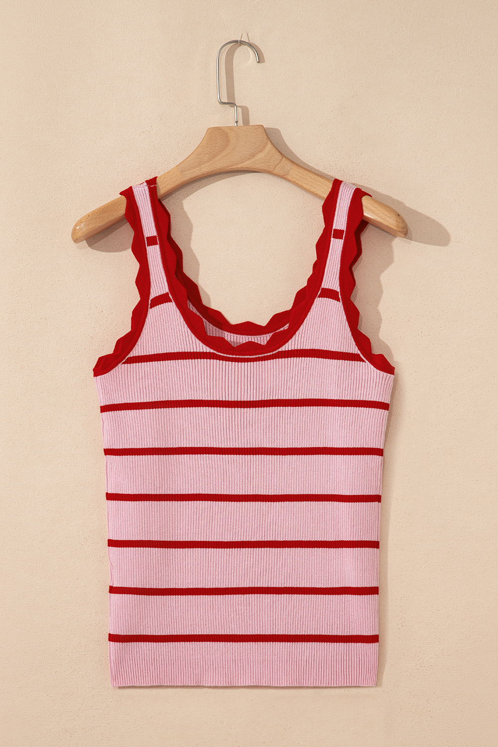 Bright Green Striped Scalloped Edge U Neck Sleeveless Sweater Vest - loveforevers