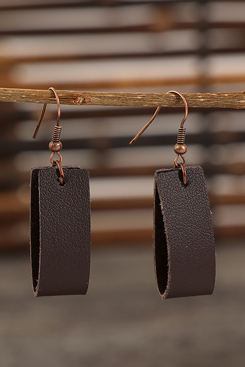 Dark Brown Circle PU Leather Drop Earrings - loveforevers