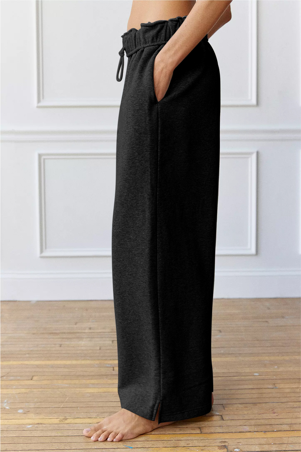 Black Elastic High Waist Drawstring Sweatpants - loveforevers