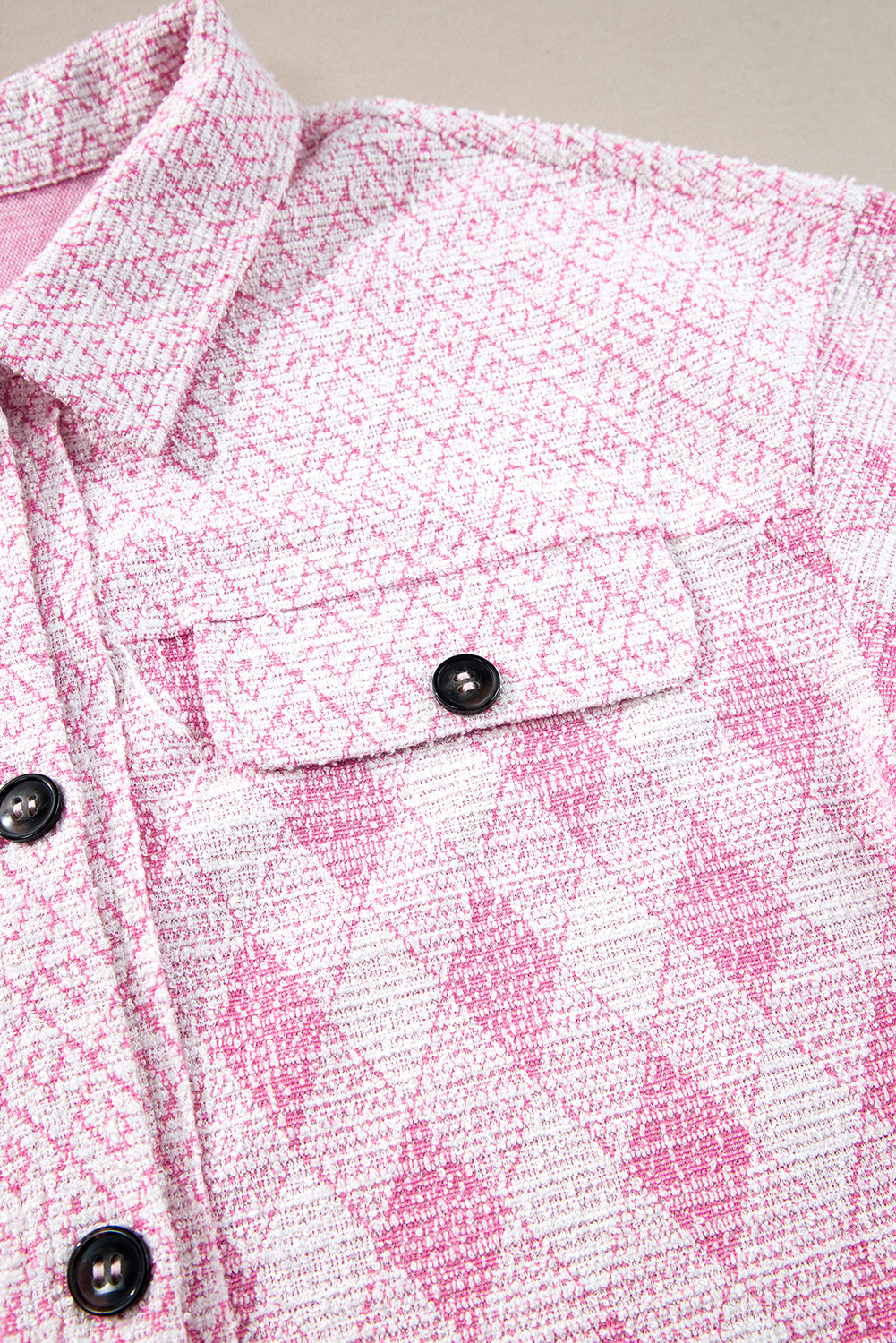 Delicacy Geometric Print Textured Flap Detail Shacket with Pocket - loveforevers