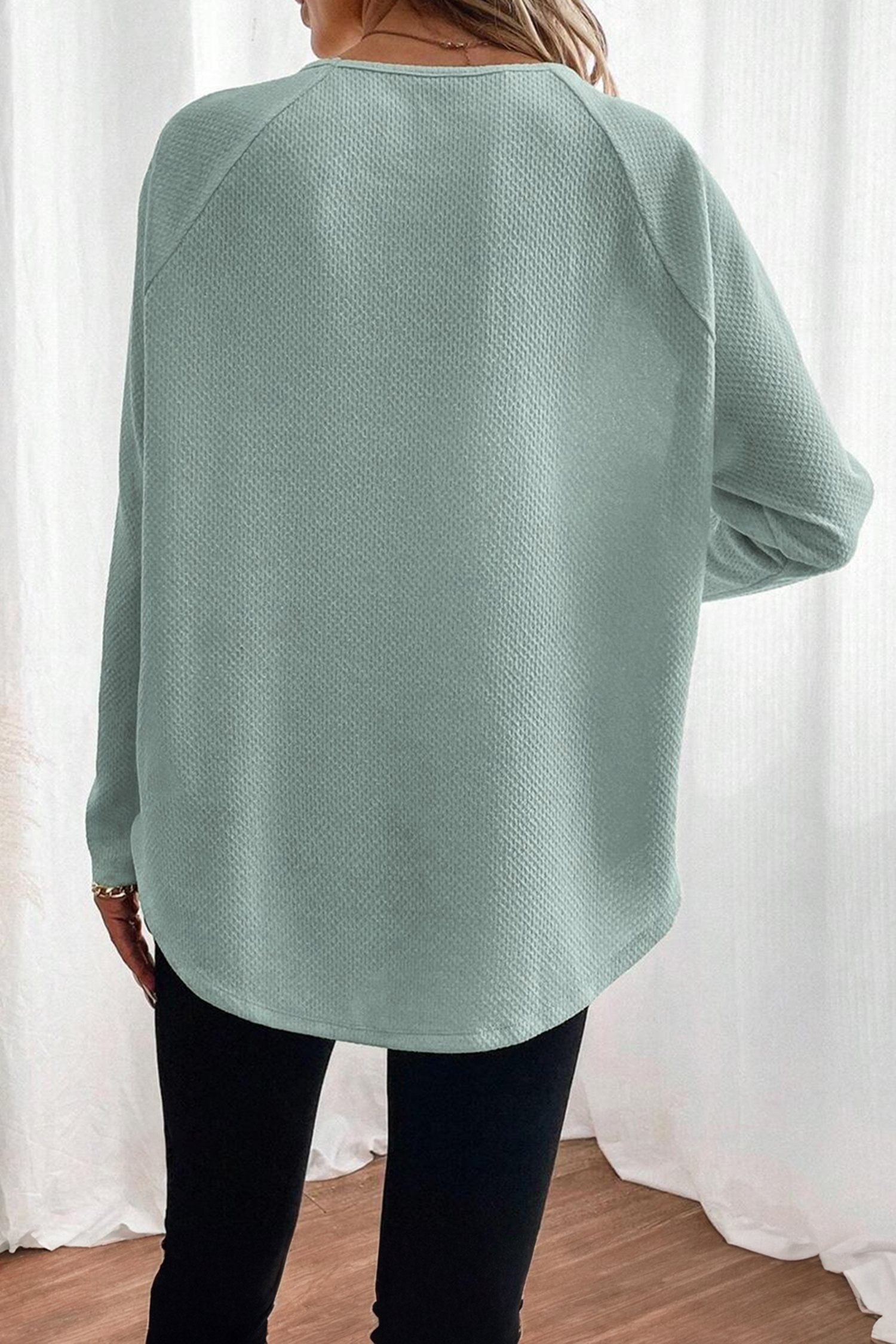Moonlight Jade Textured Raglan Sleeve Knit Loose Top - loveforevers