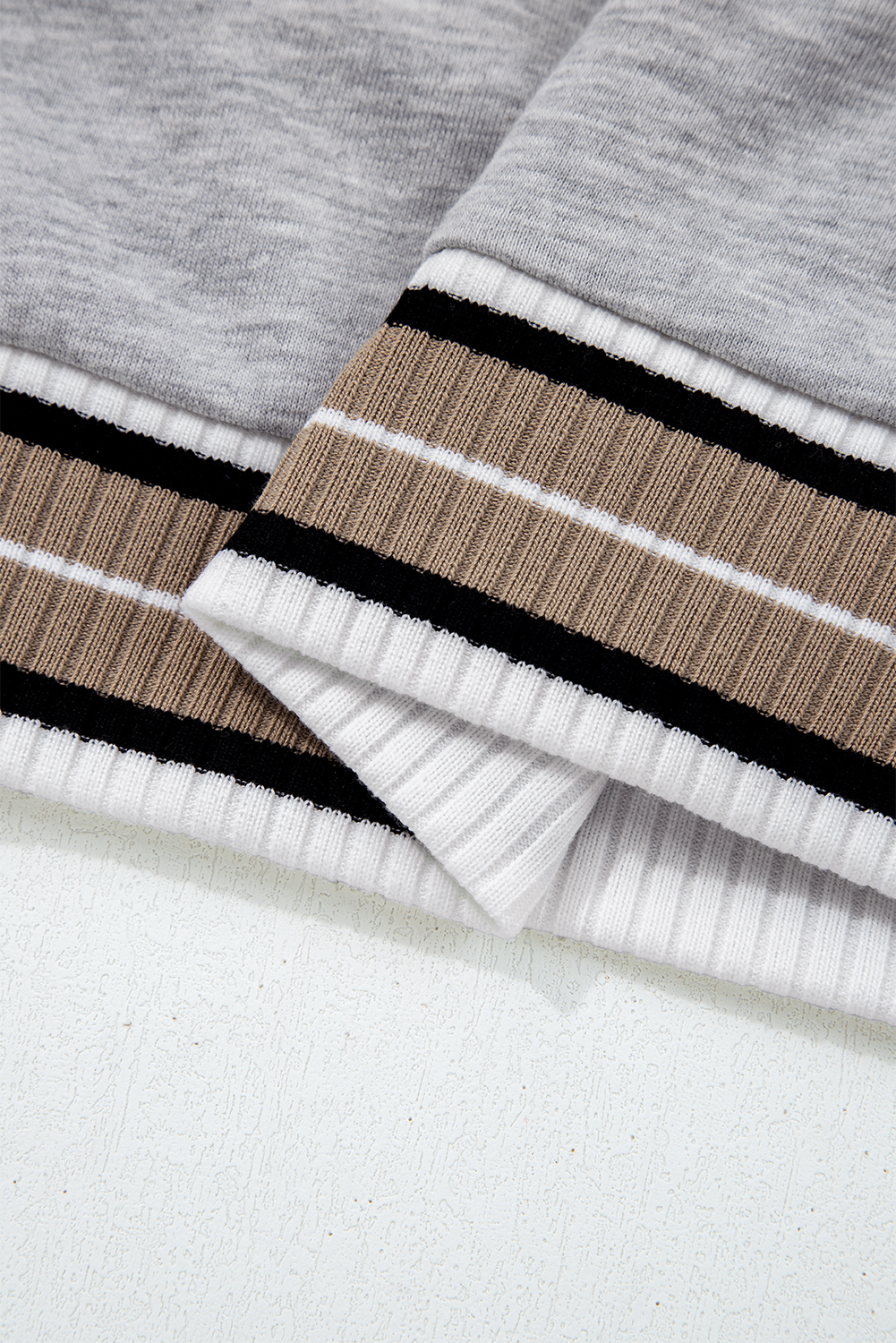 Gray Varsity Contrast Striped Trim V Neck Sweatshirt - loveforevers