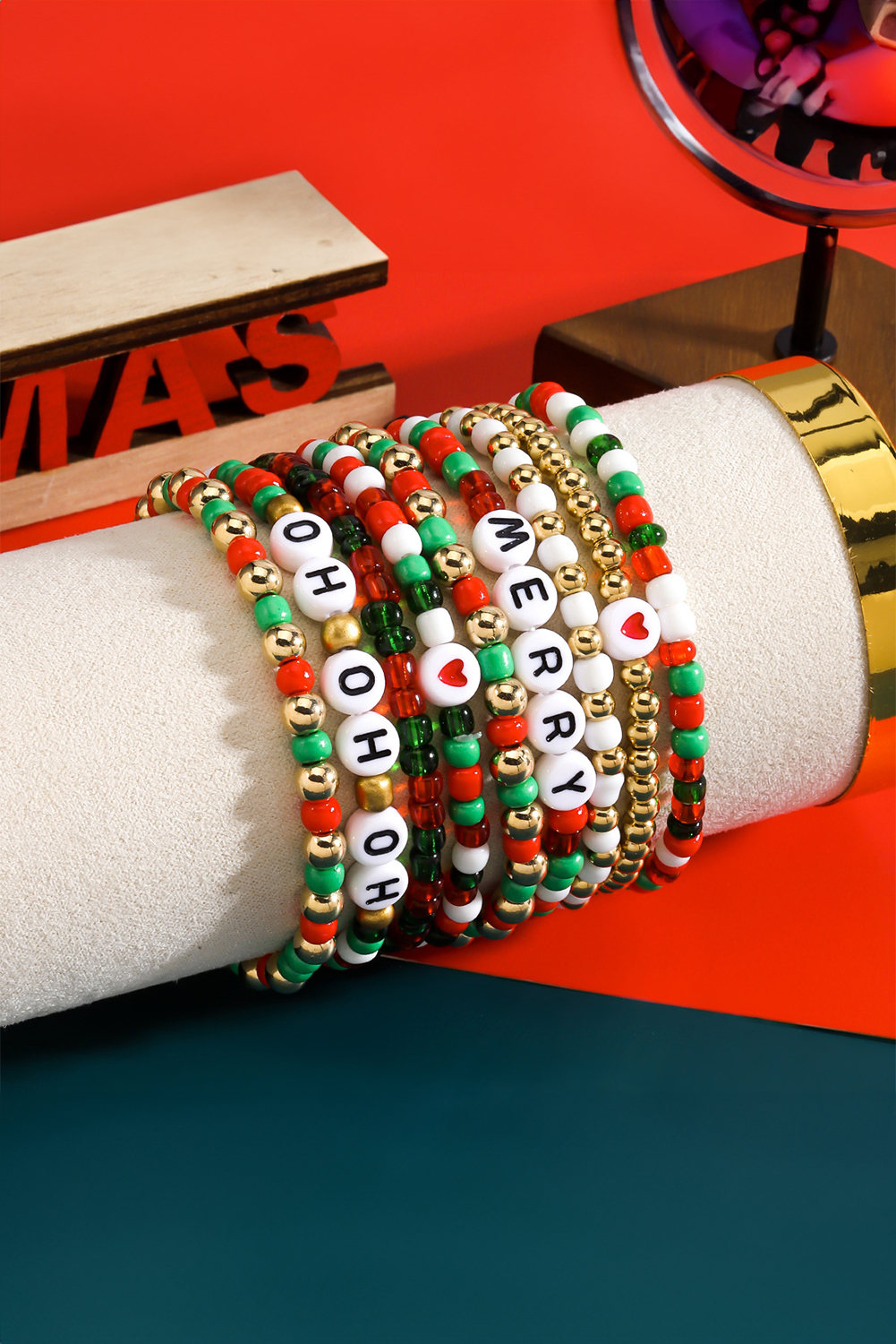 Fiery Red HO HO HO MERRY Beaded Multi-Layer Bracelet - loveforevers