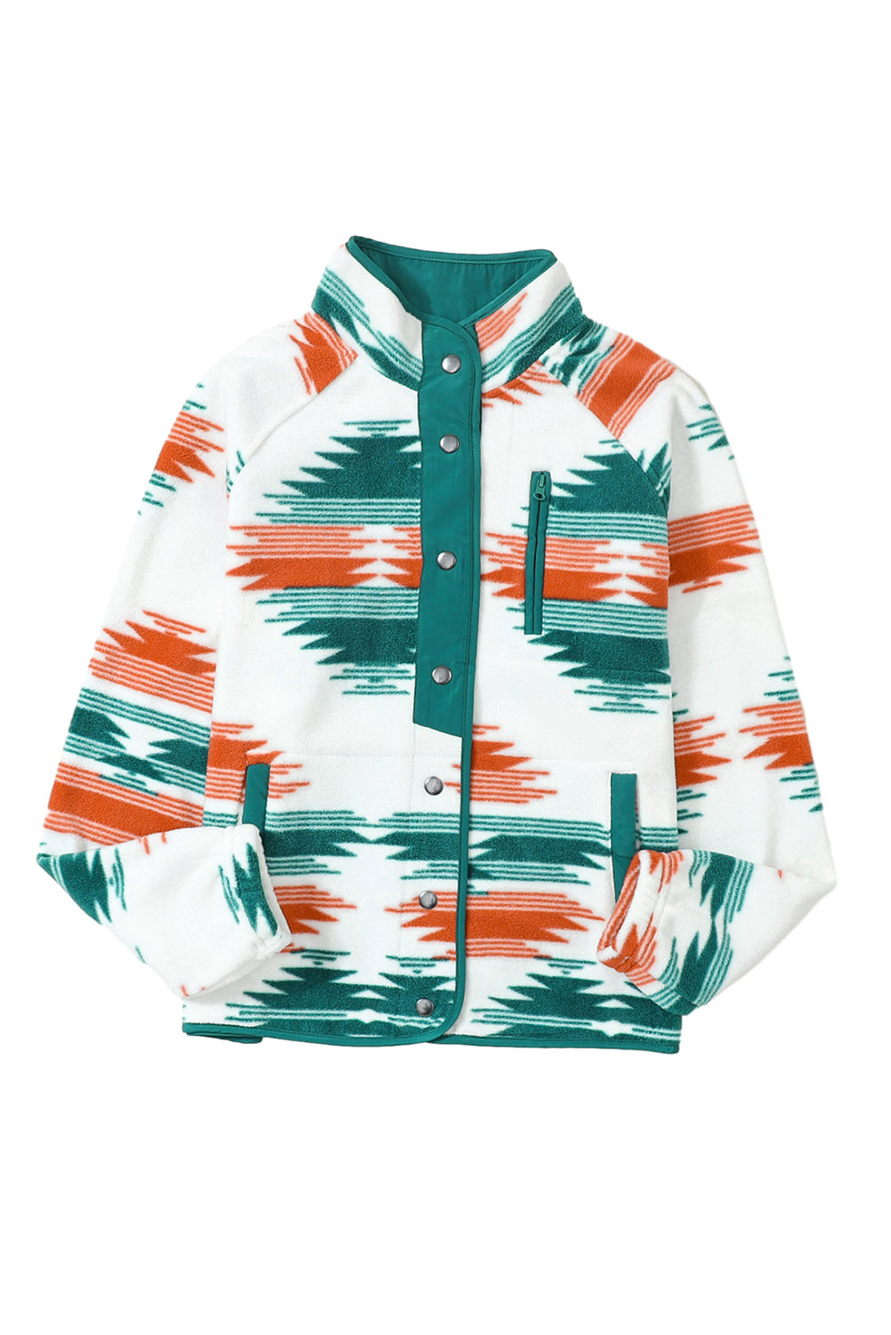 Multicolour Western Aztec Snap Buttoned Fleece Jacket - loveforevers