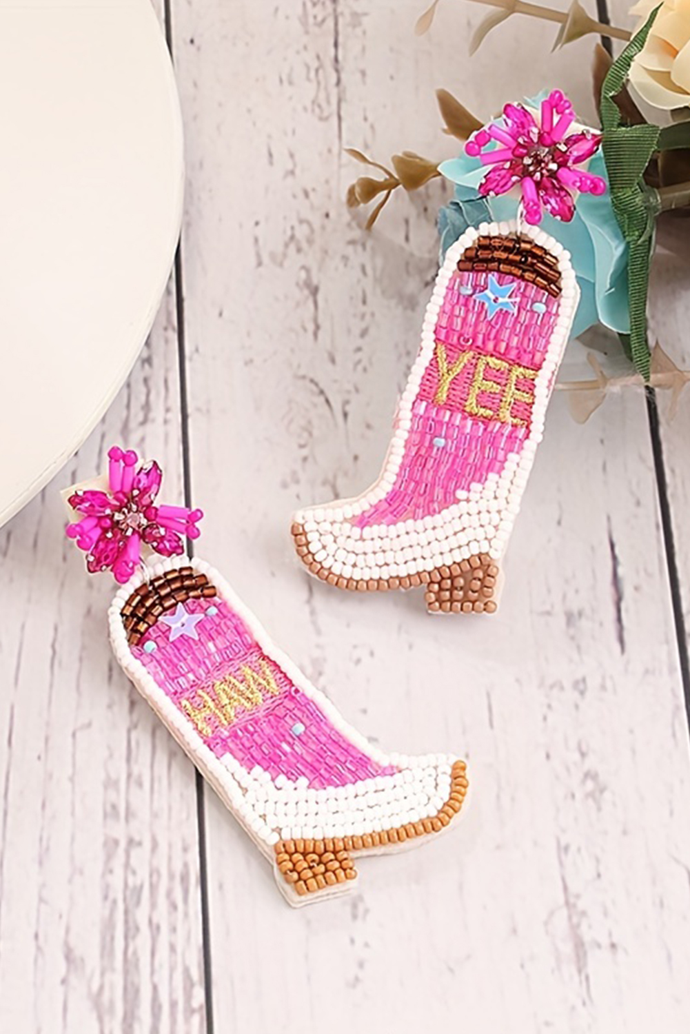 Light Blue Cowboy Boots Rice Bead Dangle Earrings - loveforevers