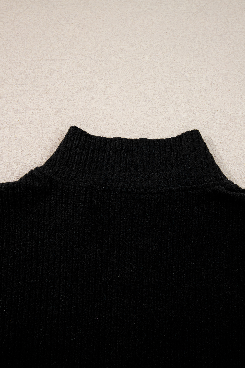 Black Ribbed Zip Stand Neck Drop Shoulder Pullover Bodycon Skirt 2pcs Set - loveforevers