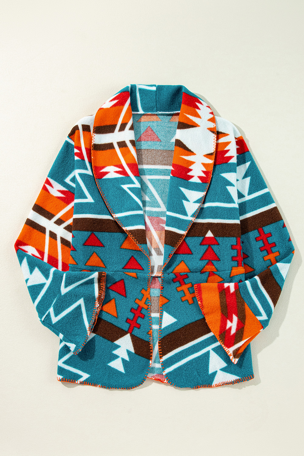 Sky Blue Aztec Printed Lapel Bell Sleeve Jacket - loveforevers