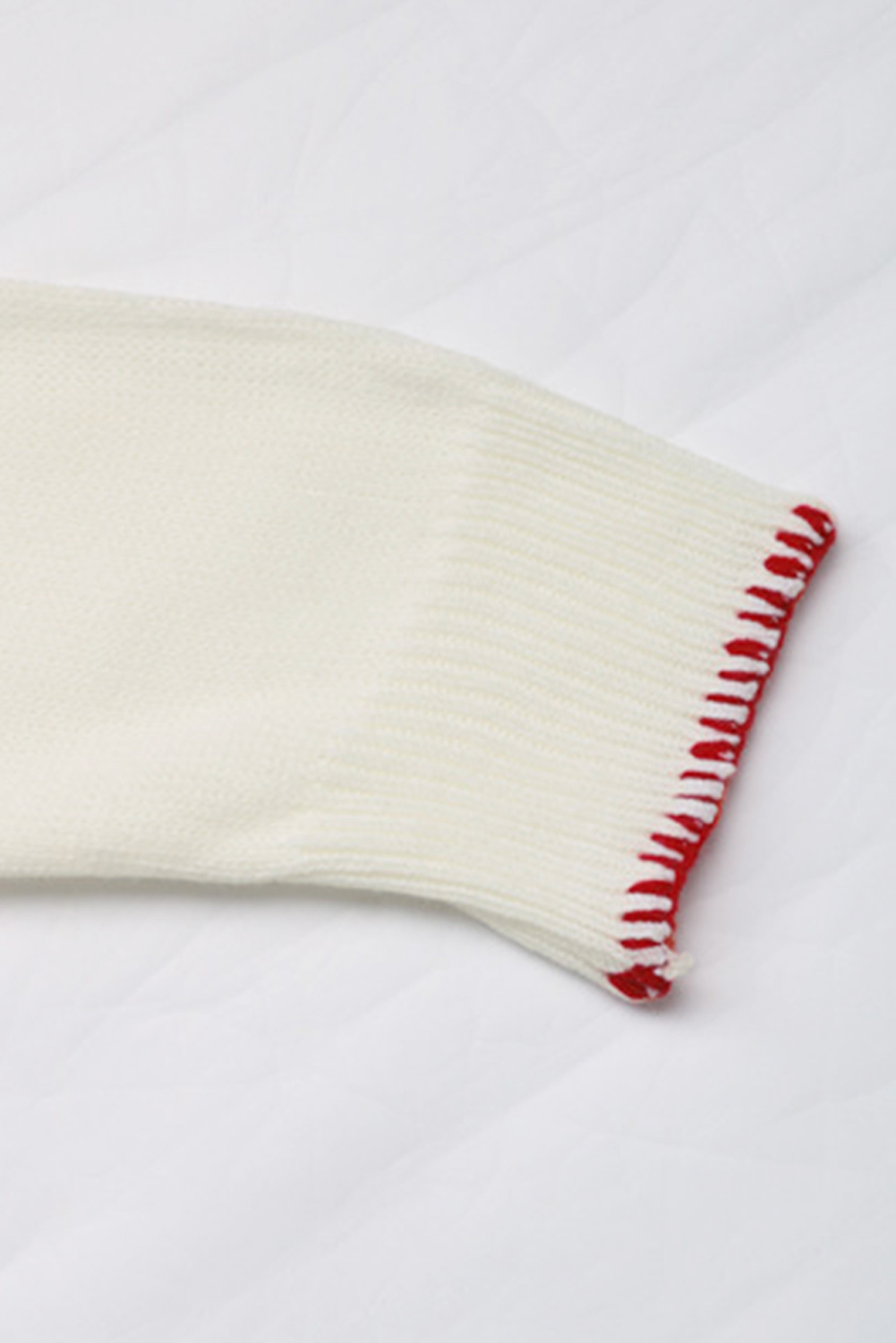 White Bow Pattern Contrast Trim Christmas Loose Graphic Sweater - loveforevers