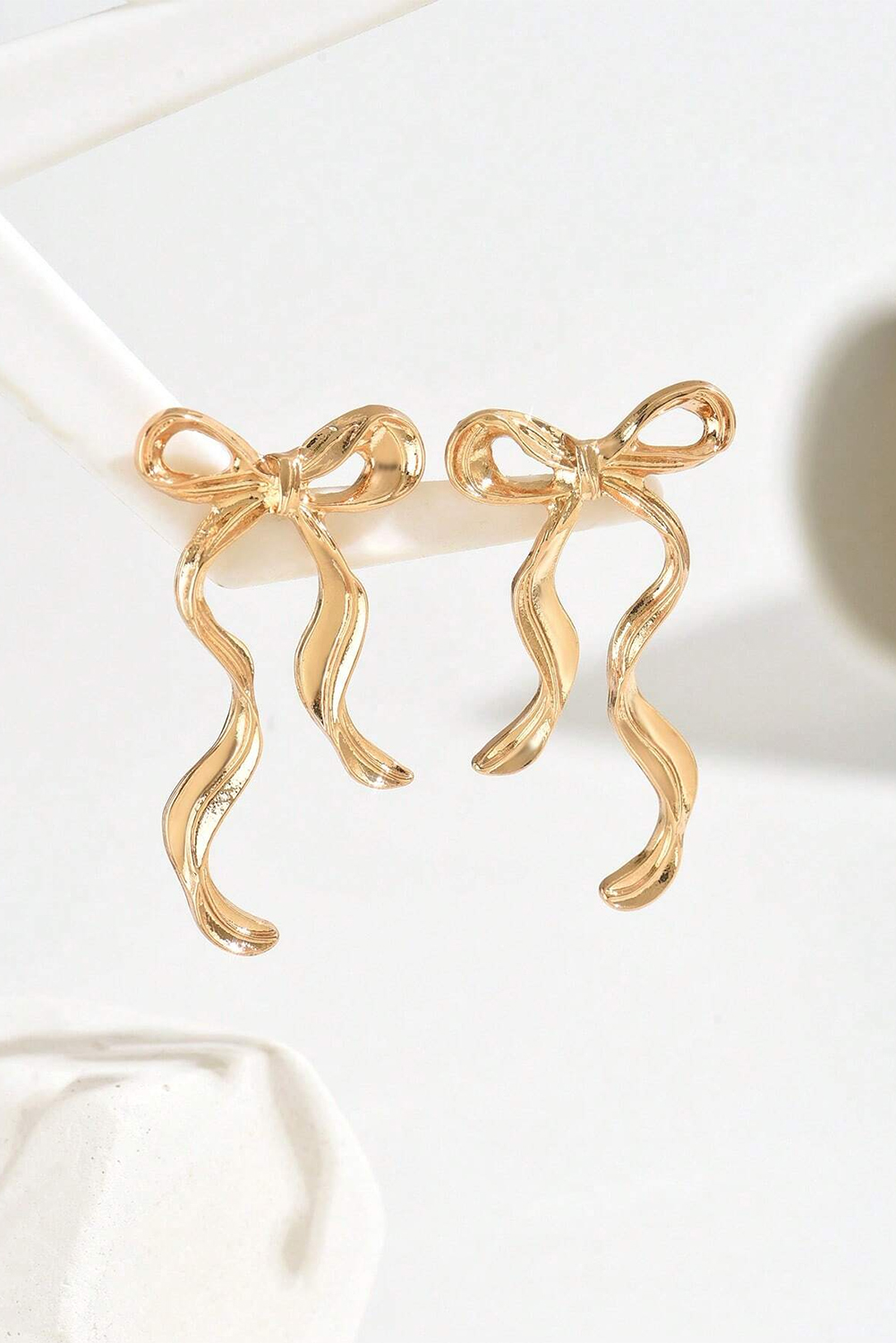 Gold Bow Knot Shape Plated Alloy Stud Earrings - loveforevers