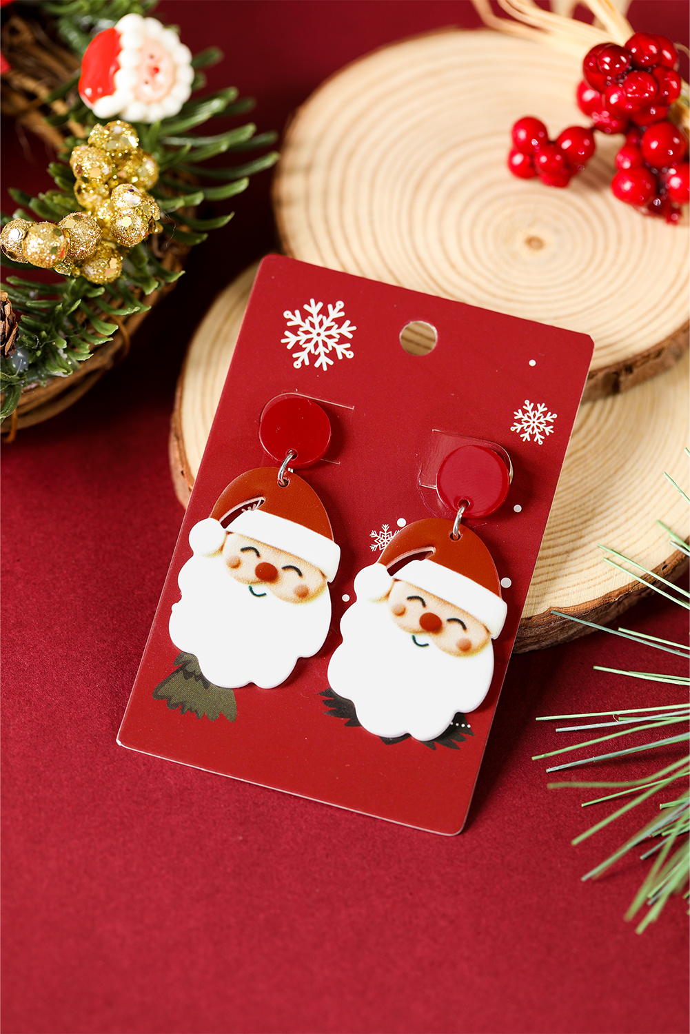 Fiery Red Father Christmas Dangle Earrings - loveforevers
