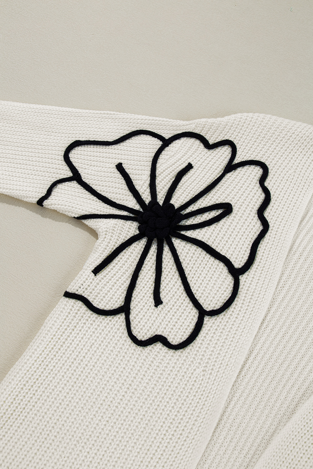 Black Flower Embroidered Drop Shoulder Open Front Duster Cardigan - loveforevers