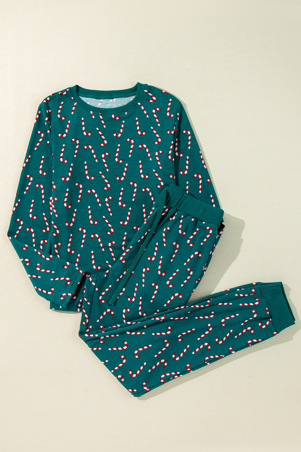 Green Christmas Candy Cane Printed Top and Pants Lounge Set - loveforevers