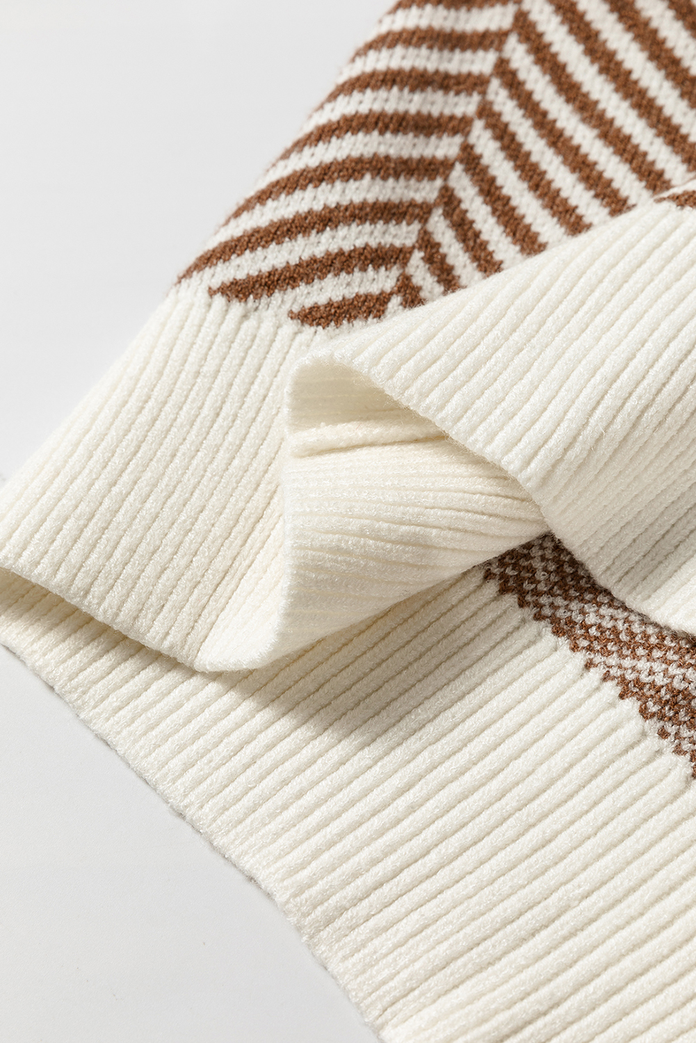 Coffee Contrast Edge Crew Neck Drop Shoulder Sweater - loveforevers