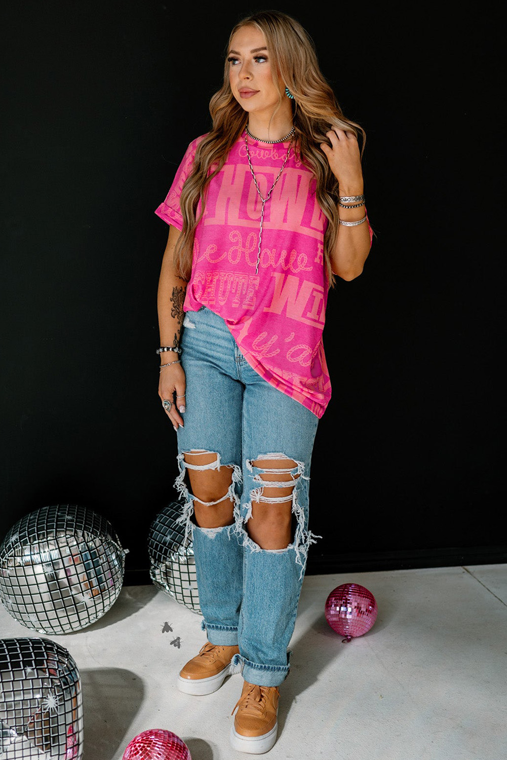 Dark Grey Howdy Cowboy Letter Printed Western Fashion Tee - loveforevers