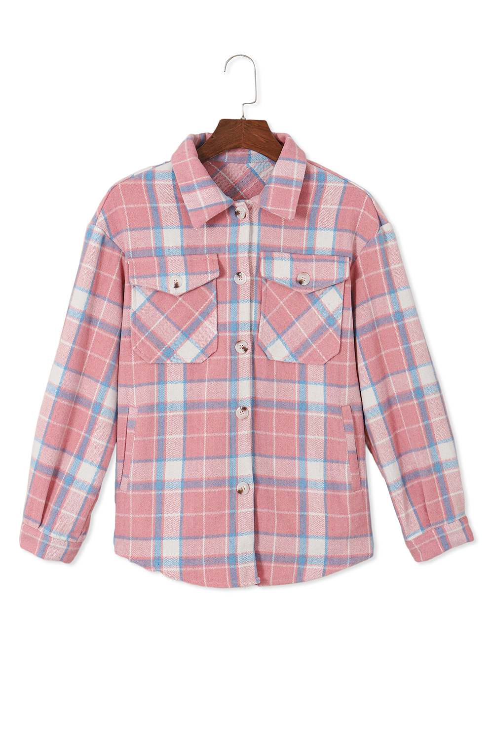 Pink Plaid Flap Pocket Flannel Shacket - loveforevers