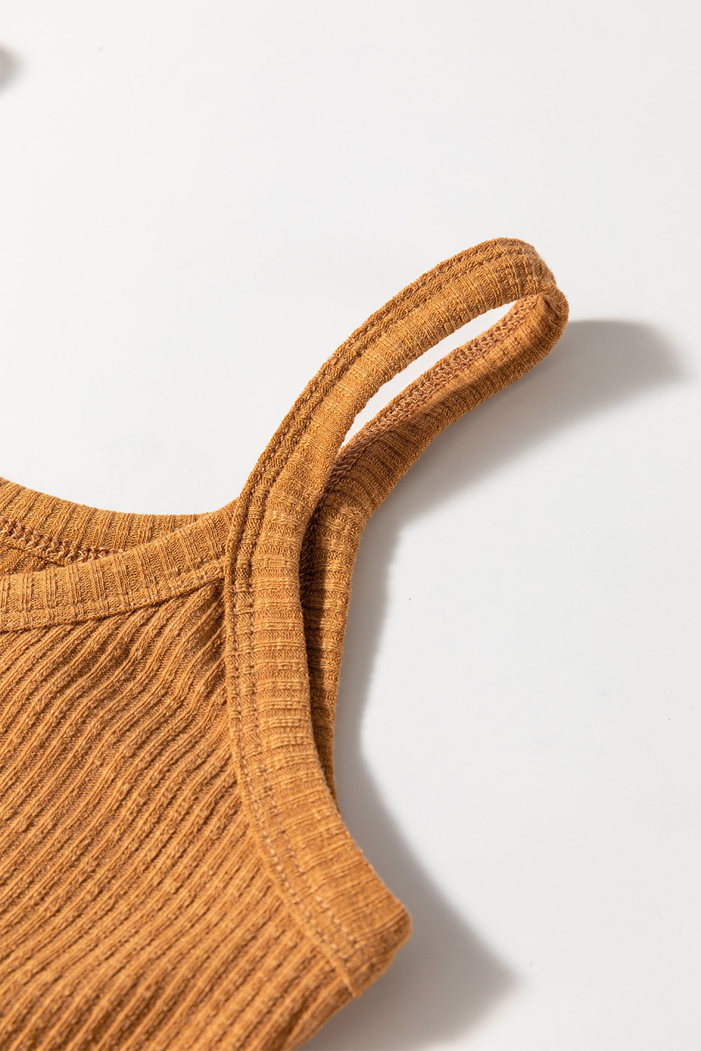 Straw Yellow Ribbed Front Knot Buttoned Thin Strap Tank Top - loveforevers