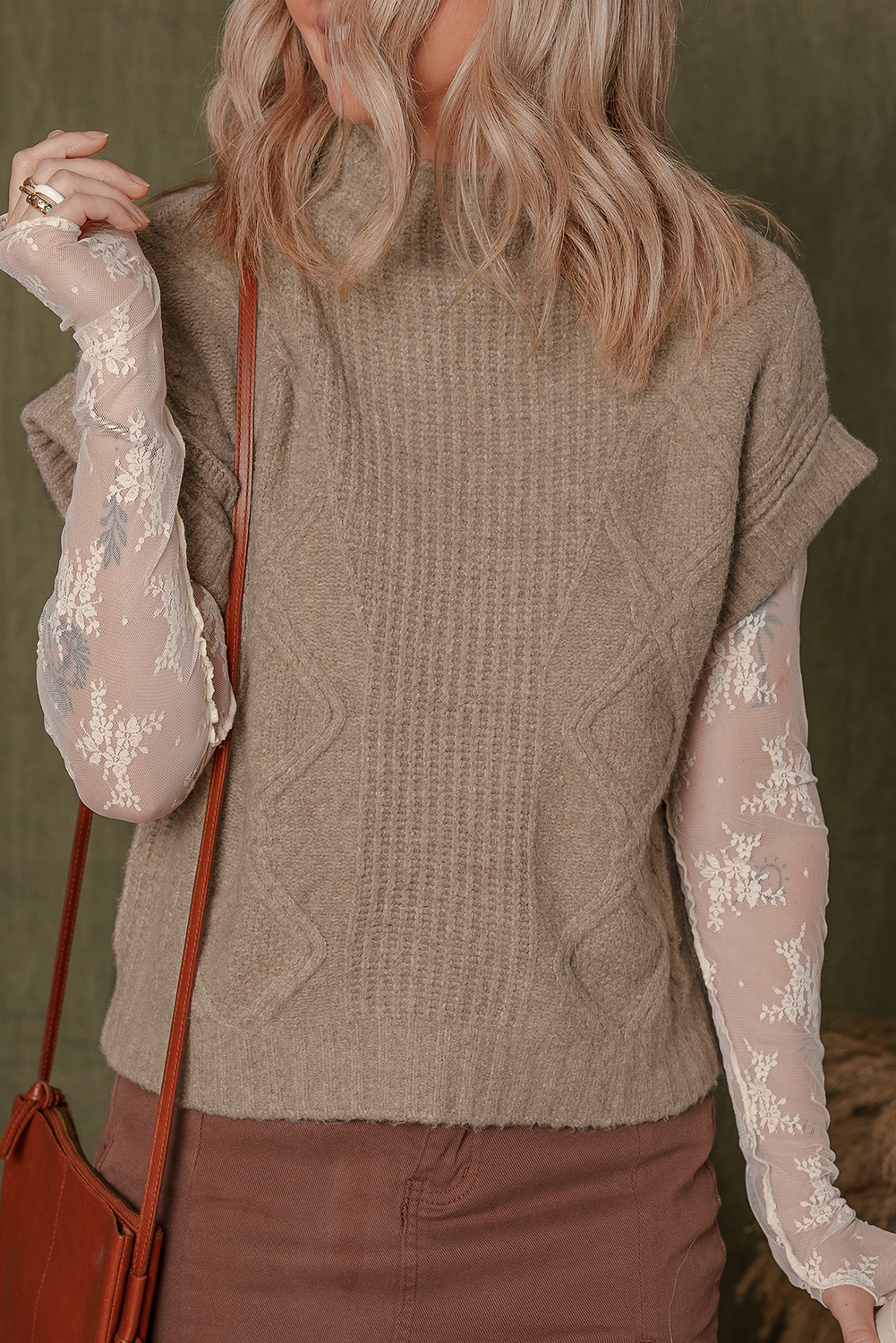 Smoke Gray Textured Knit High Neck Sweater T Shirt - loveforevers