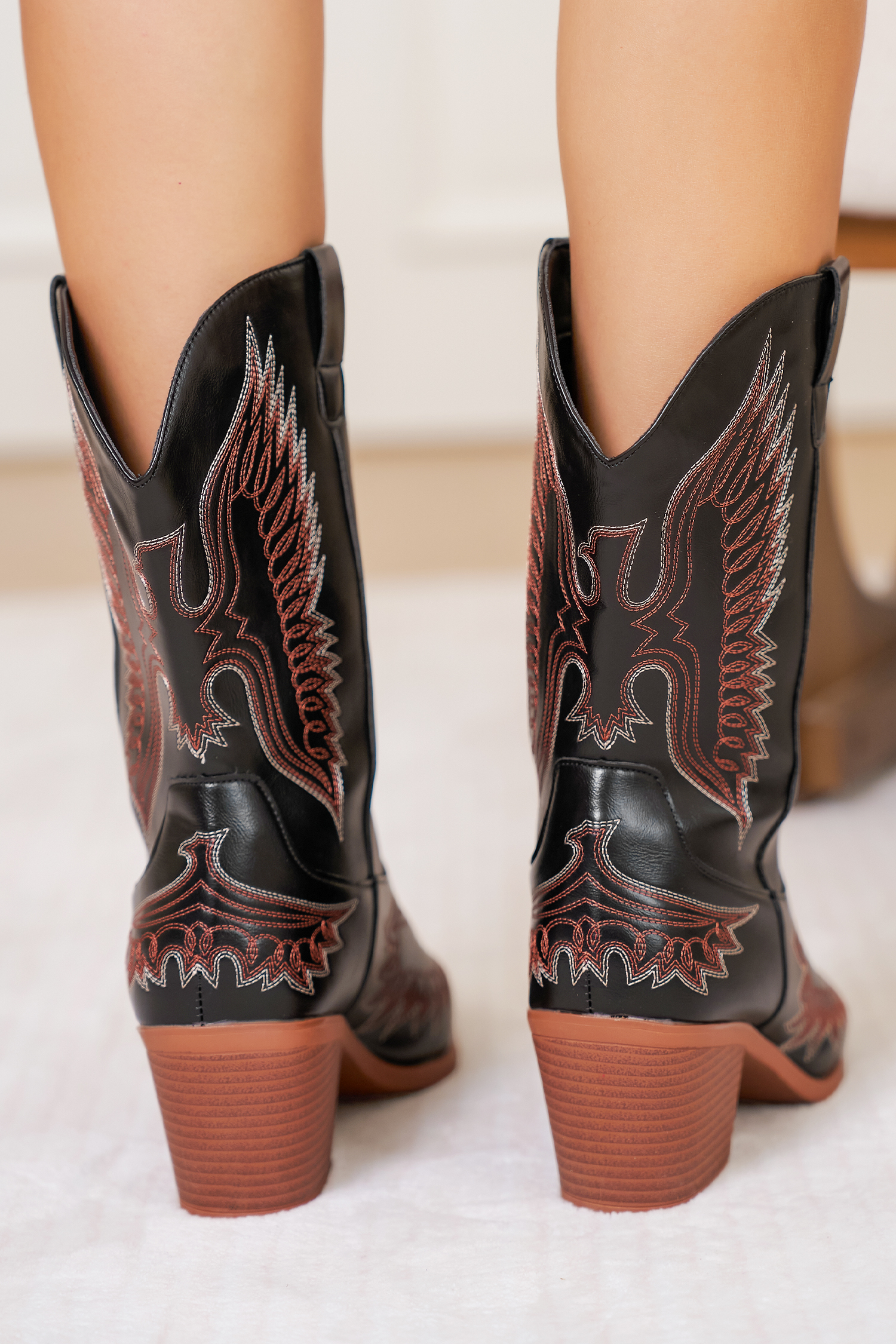Black Western Eagle Embroidered Faux Leather Boots - loveforevers