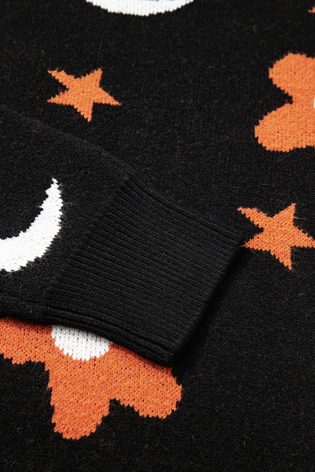 Black Halloween Mythical Night Pattern Drop Shoulder Sweater - loveforevers