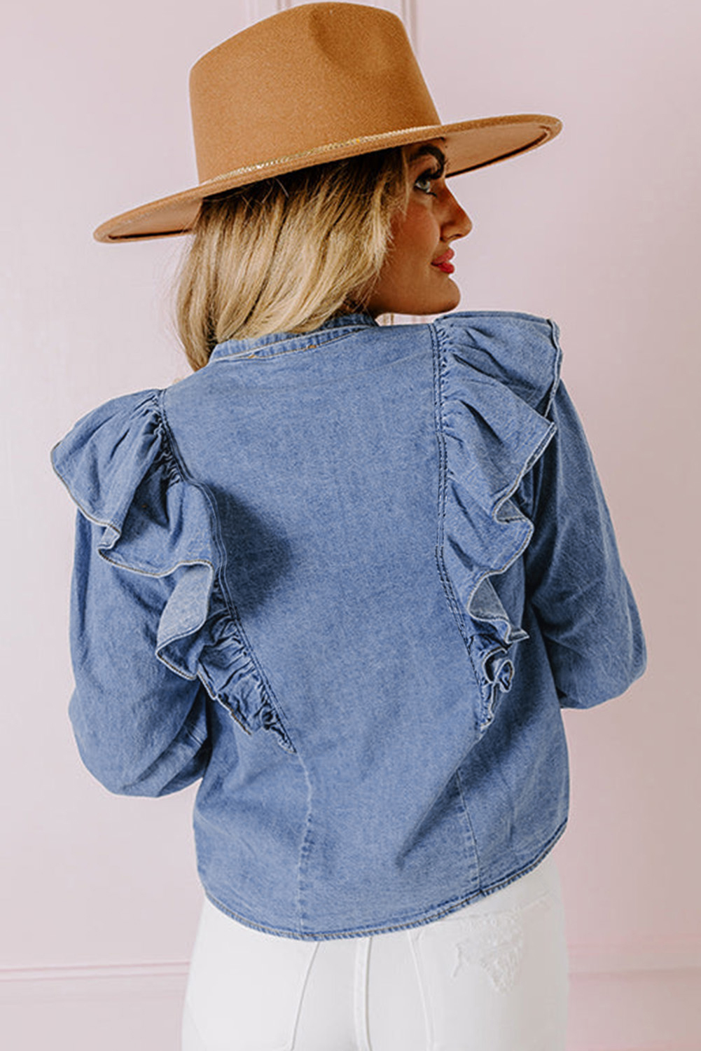 Dusk Blue Denim Ruffled Casual Top - loveforevers