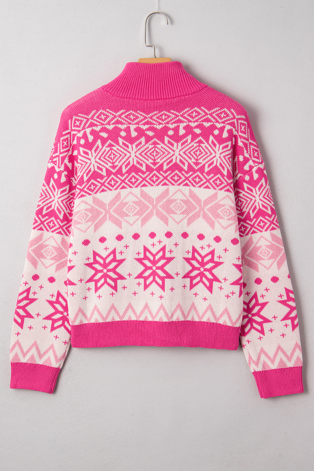 Rose Red Christmas Snowflake Quarter Zip Collard Sweater - loveforevers
