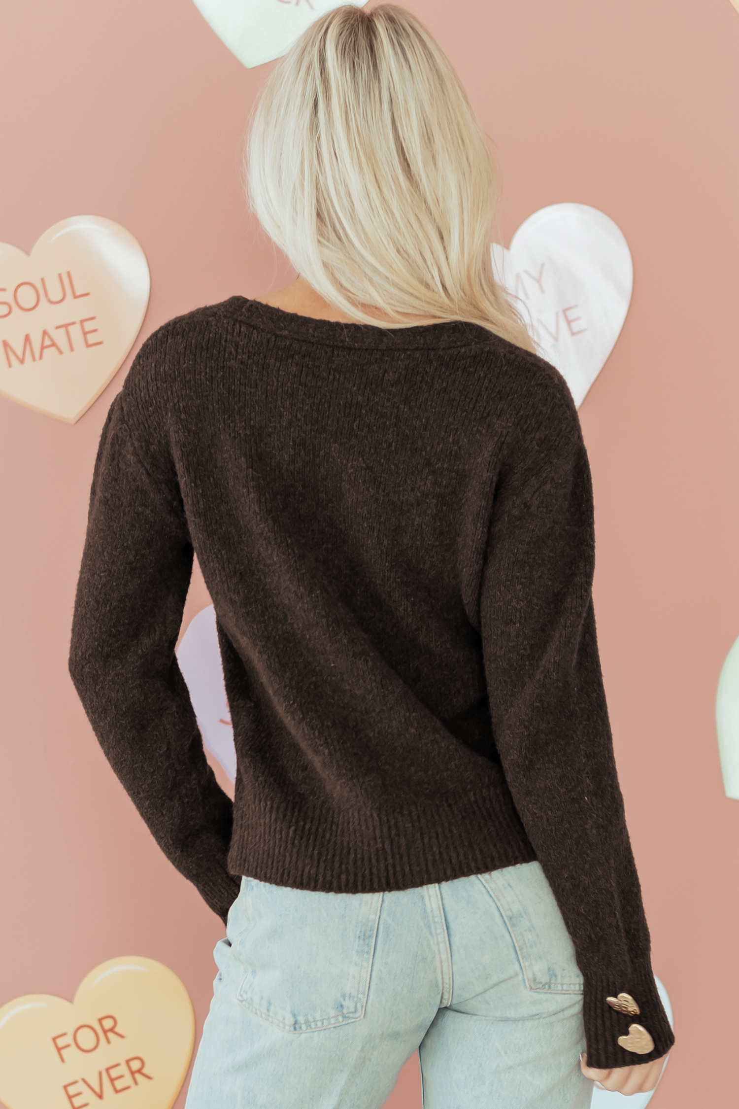 Fiery Red Heart Metal Button V Neck Cardigan Sweater - loveforevers