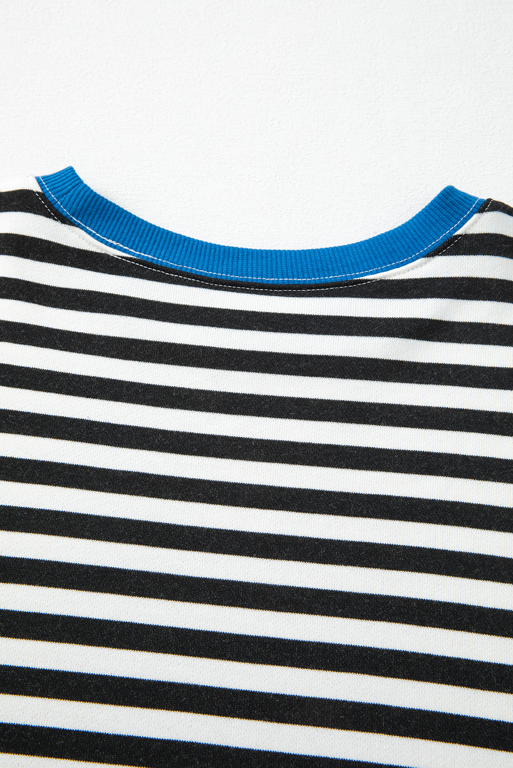 Red Stripe Contrast Ribbed Trim Crossed Stitch Drop Shoulder Sweatshirt - loveforevers