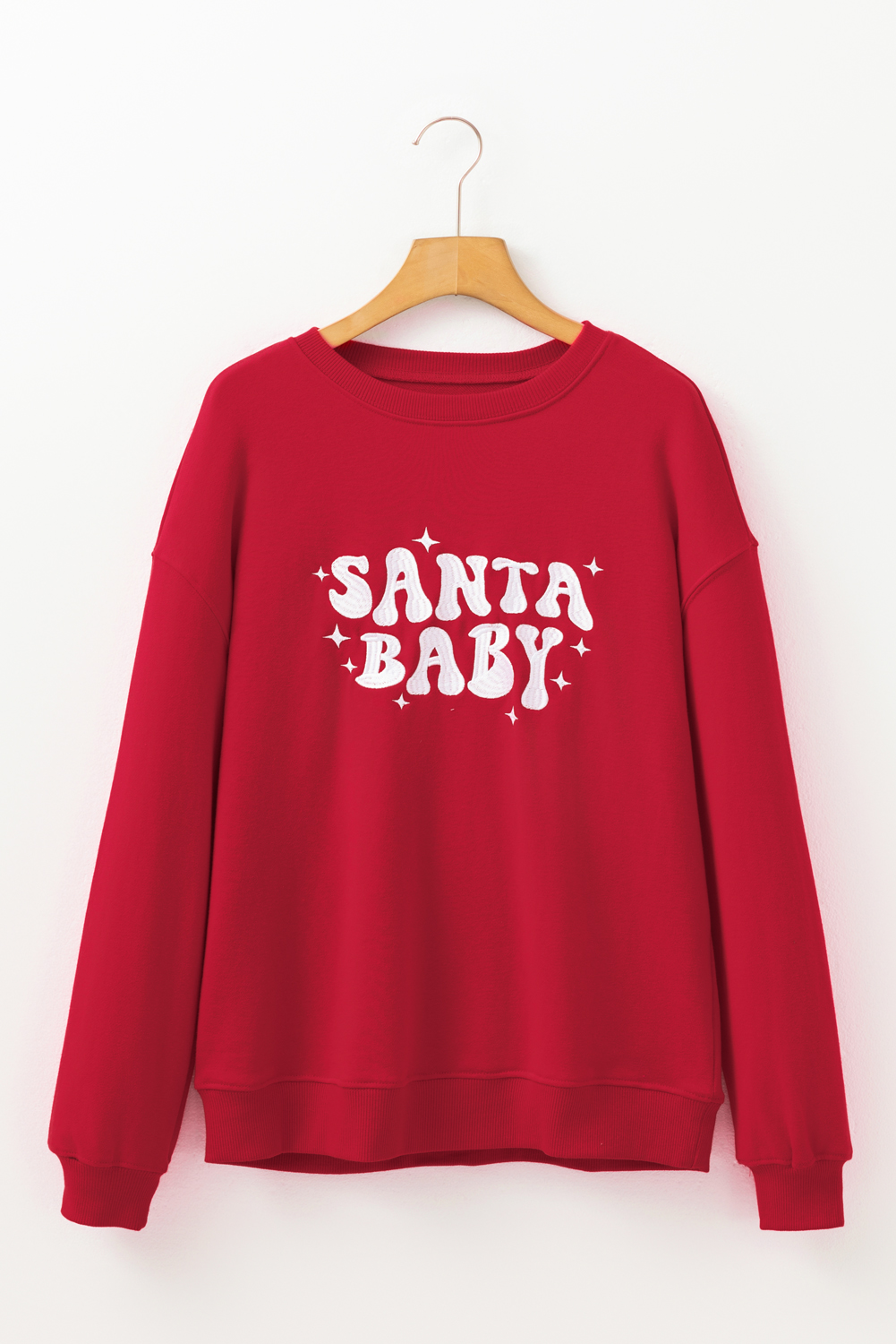 Red SANTA BABY Embroidered Crewneck Christmas Sweatshirt - loveforevers
