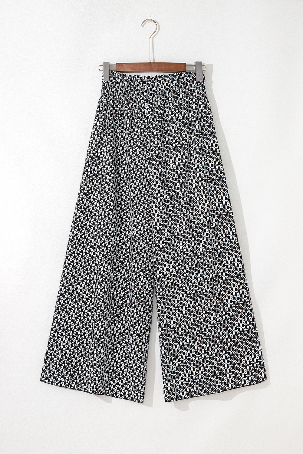 Black Bohemian Print Slit Wide Leg Smocked High Waist Pants - loveforevers