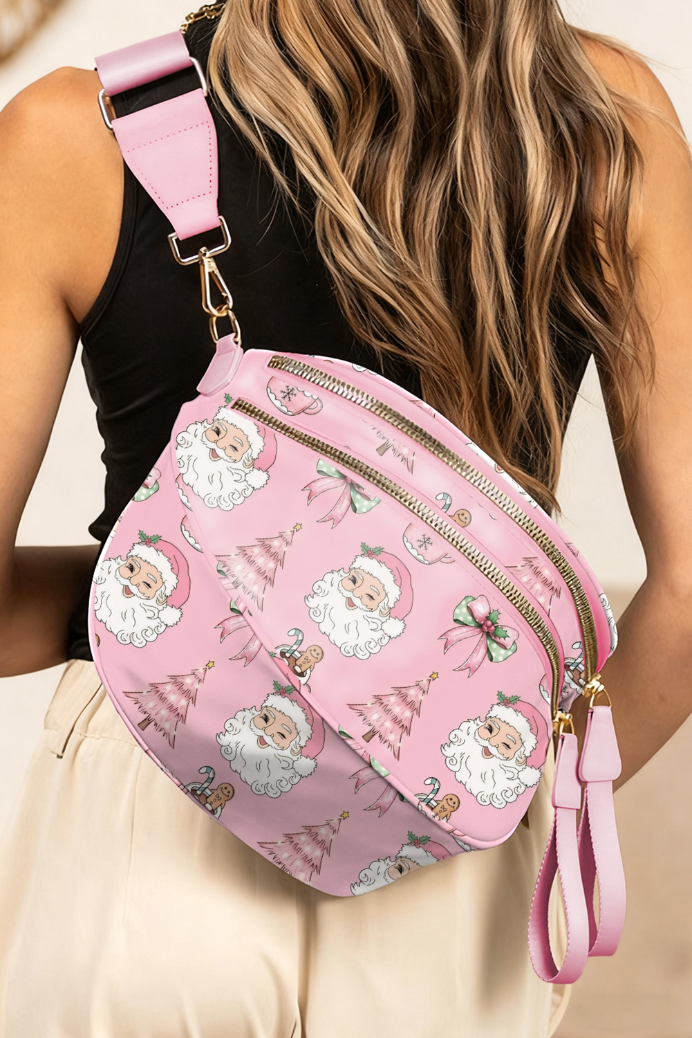 Fiery Red Christmas Theme Double Zip PU Leather Crossbody Bag - loveforevers