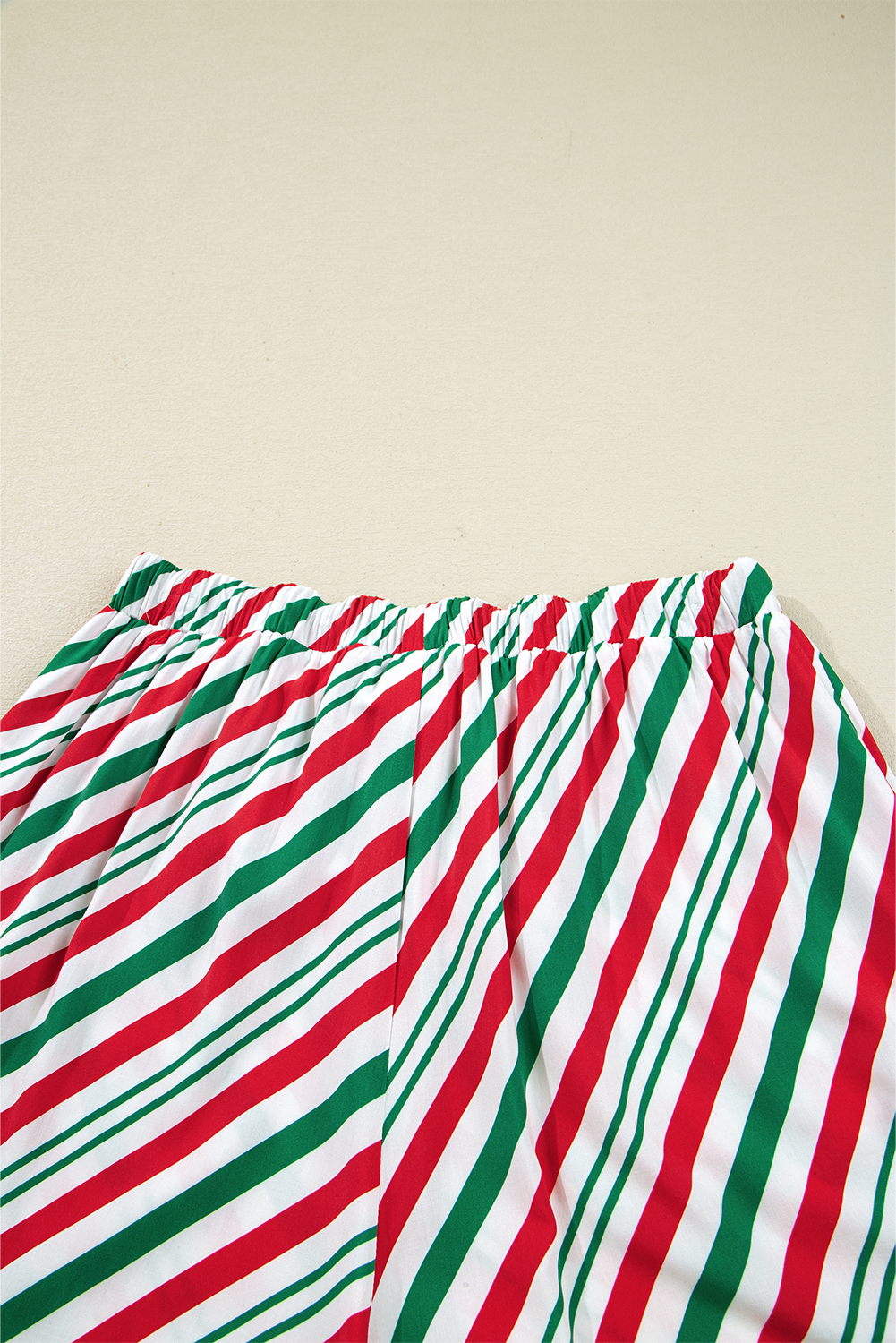 Green Stripe Contrast Velvet Ribbon Knot Christmas 2pcs Pajama Set - loveforevers