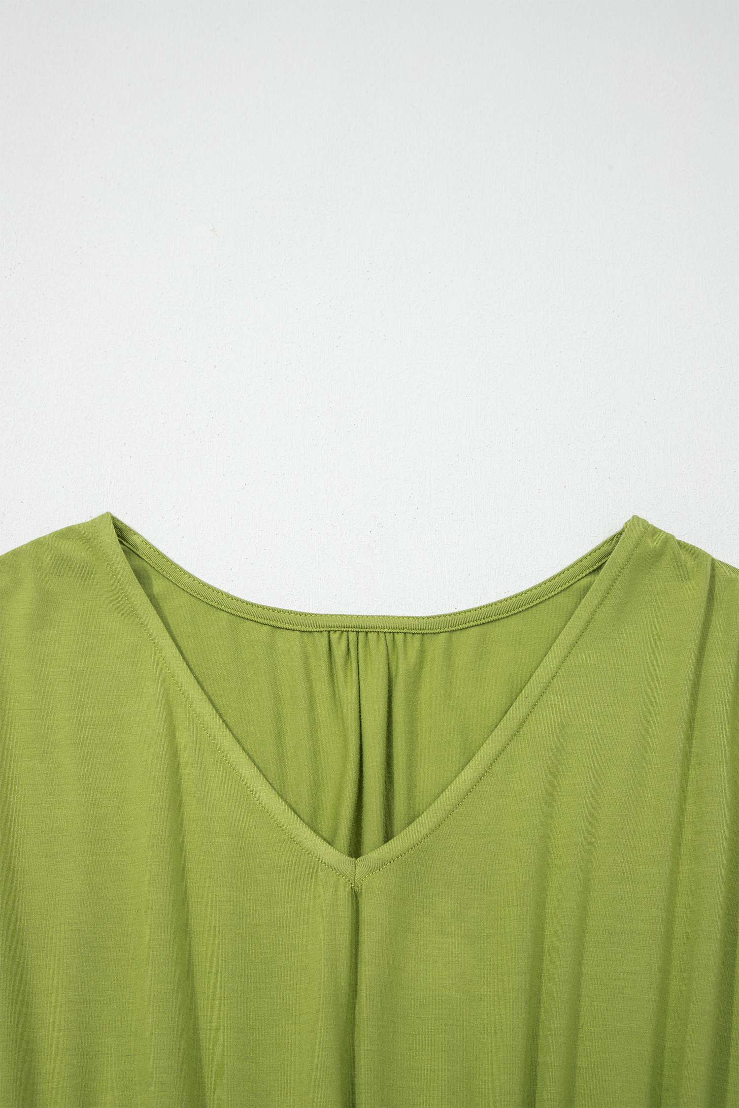 Fern Green Solid V Neck Cap Sleeve Tunic Elastic Waist Versatile Maxi Dress - loveforevers