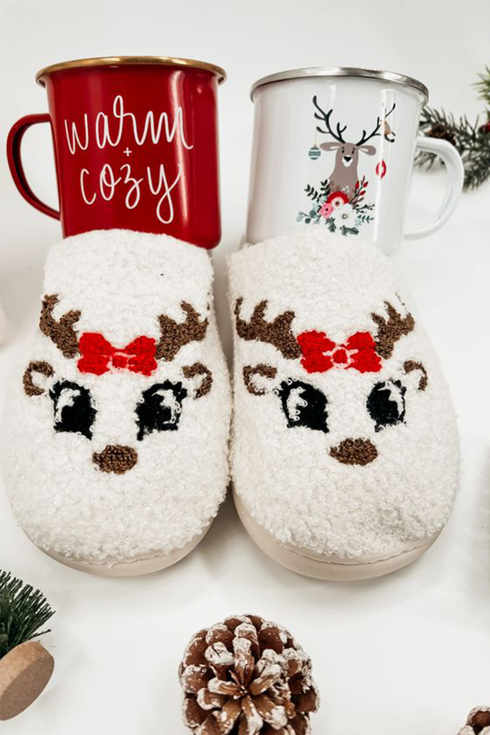 White Christmas Gingerbread Man Plush Home Slippers - loveforevers