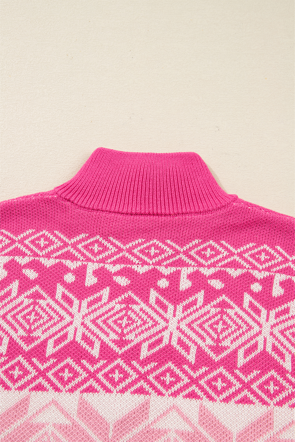 Rose Red Christmas Snowflake Quarter Zip Collard Sweater - loveforevers