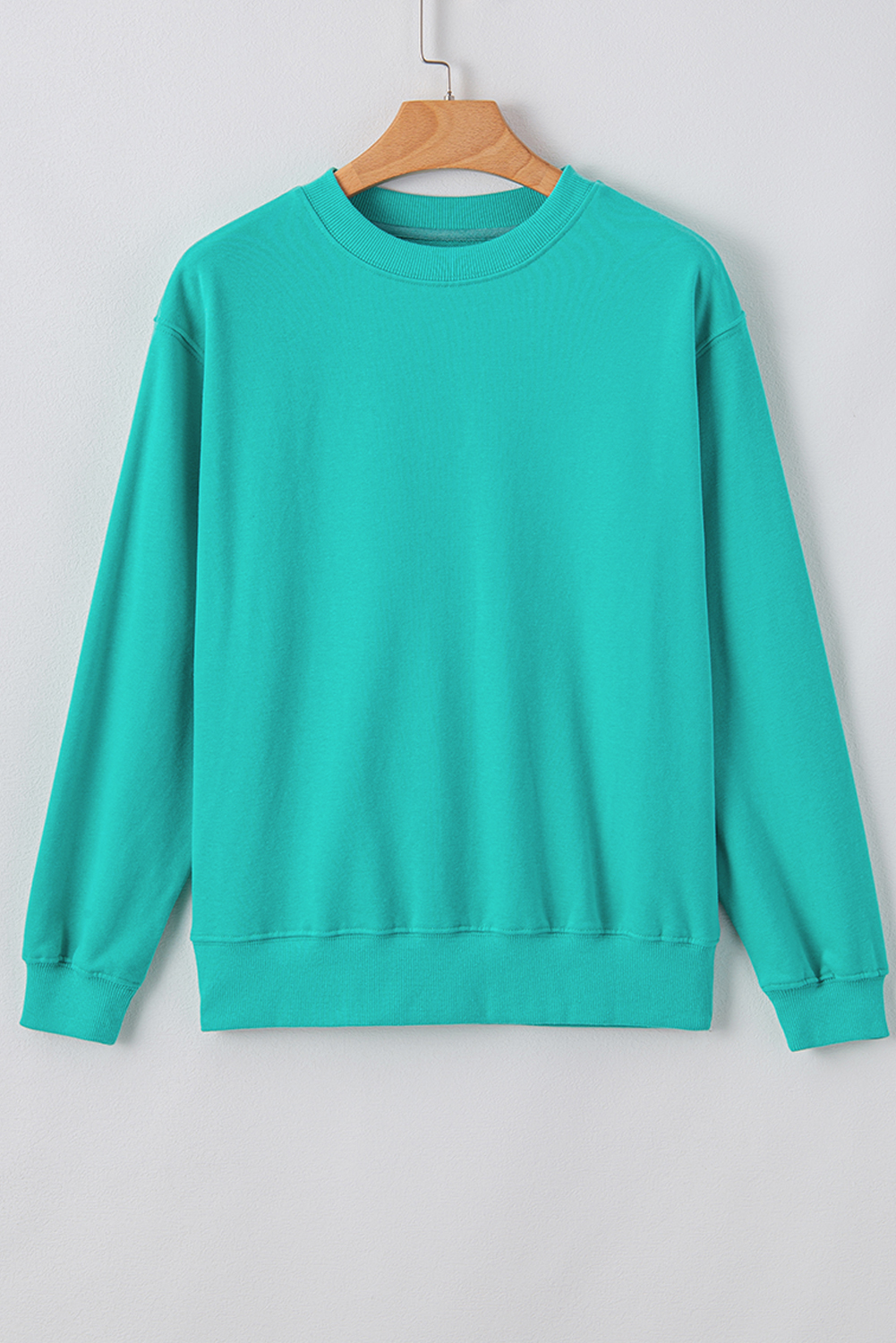 Navy Blue Plain Drop Shoulder Crewneck Pullover Sweatshirt - loveforevers