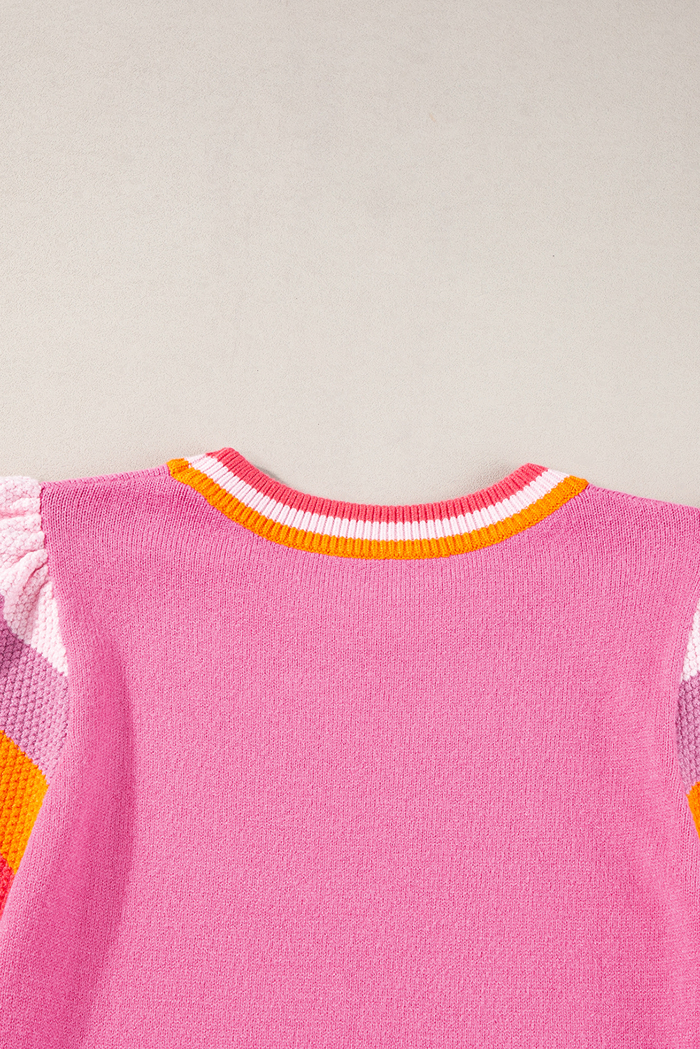 Bright Pink Contrast Flutter Sleeves Knitted Sweater T Shirt - loveforevers